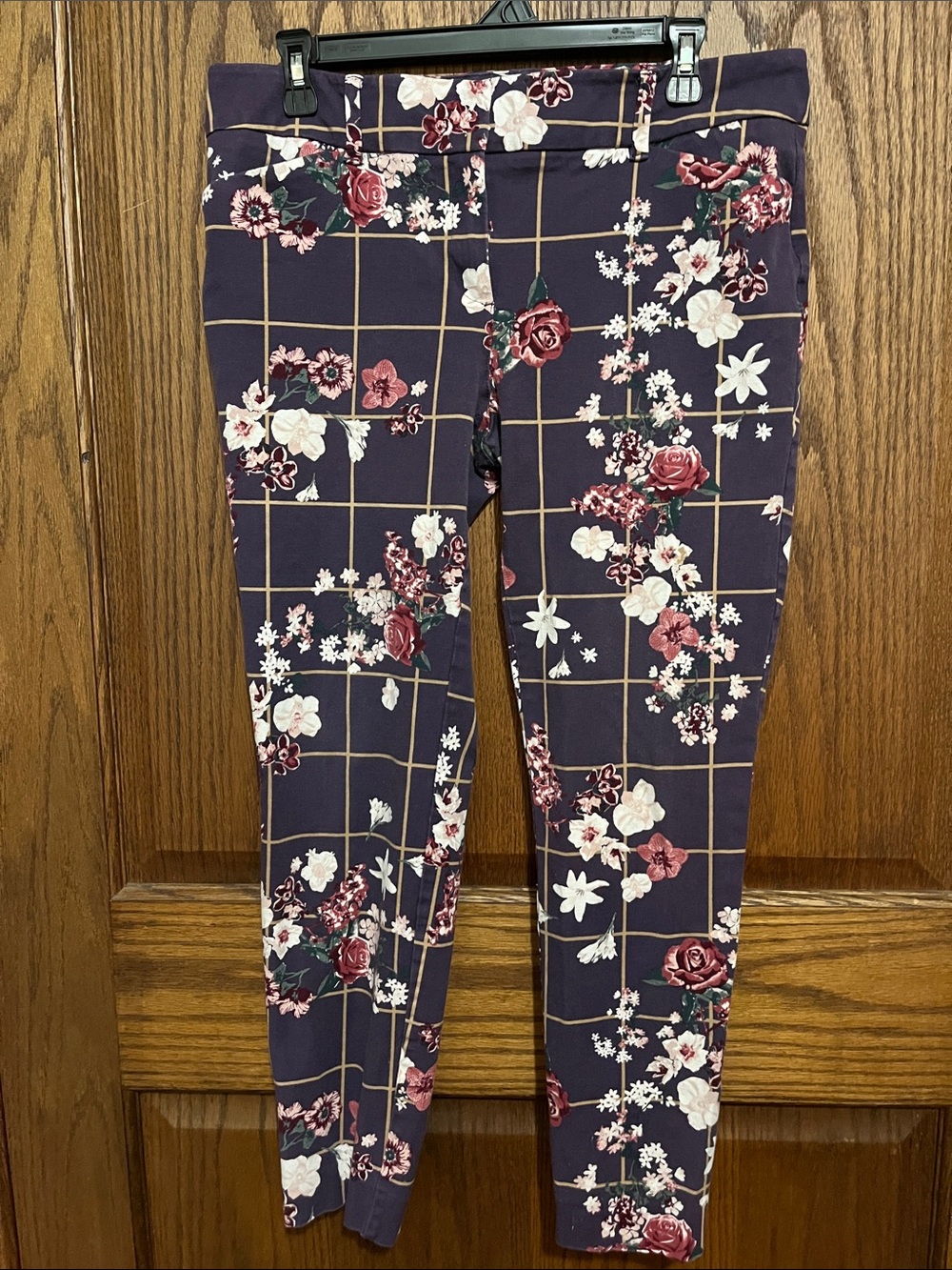 New York & Company Navy Floral Grid Cropped Ankle Pants